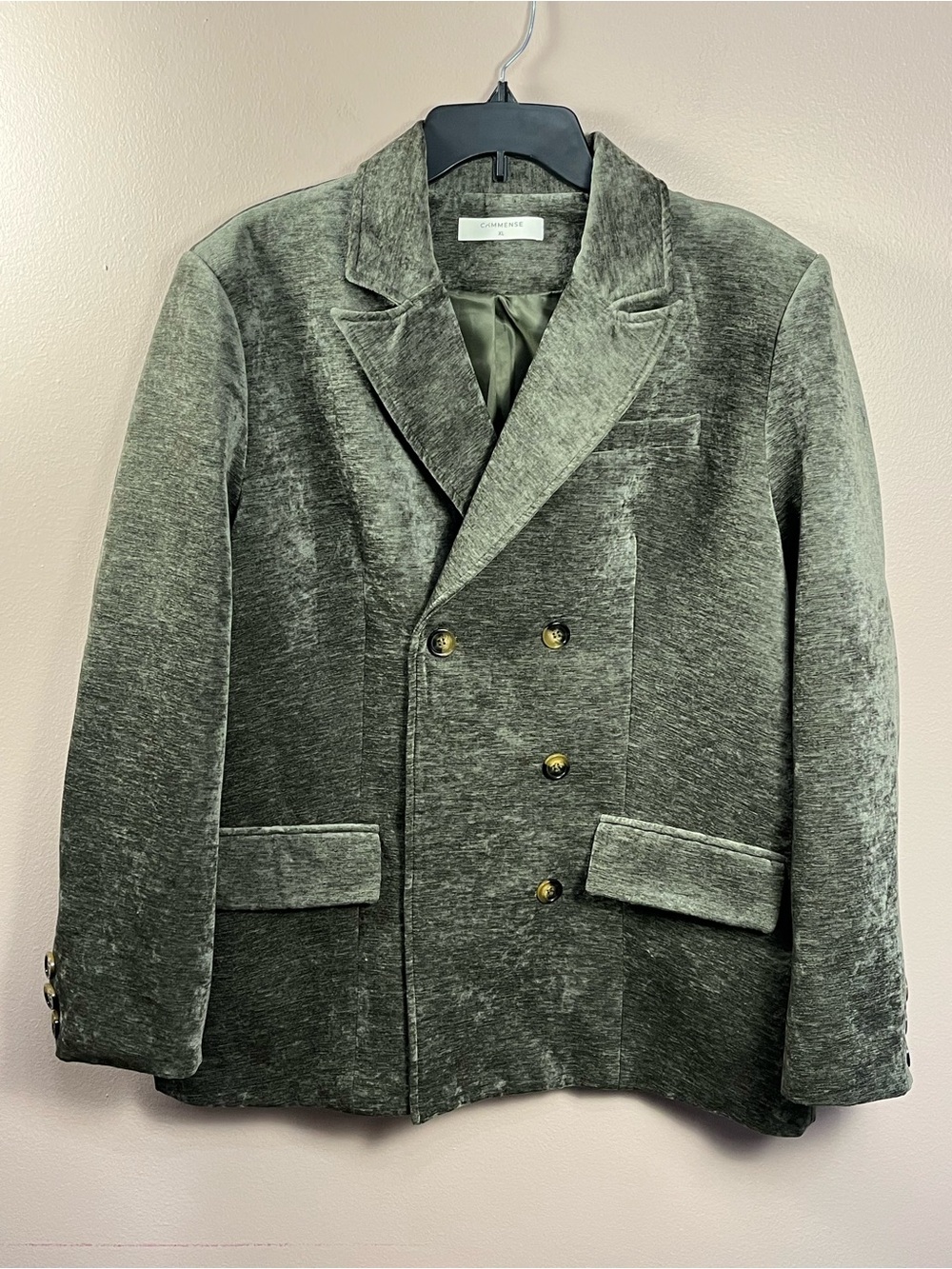 Commense Olive Green Oversized Textured Jacket